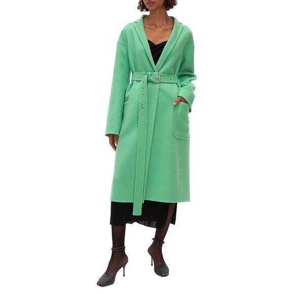 HELMUT LANG Single Breasted Belted Long Pea Coat Wool Cashmere XS Mint Green - Picture 1 of 10